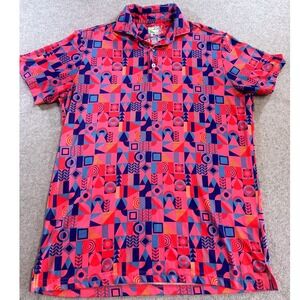 TailorByrd Polo Shirt‎ Mens Small Pink Blue Geometric Mosaic Performance
